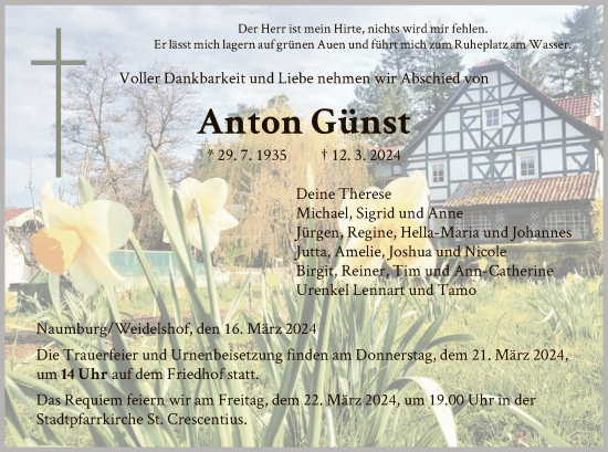 Traueranzeige von Anton Günst von HNA