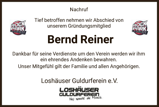 Traueranzeige von Bernd Reiner von HNA