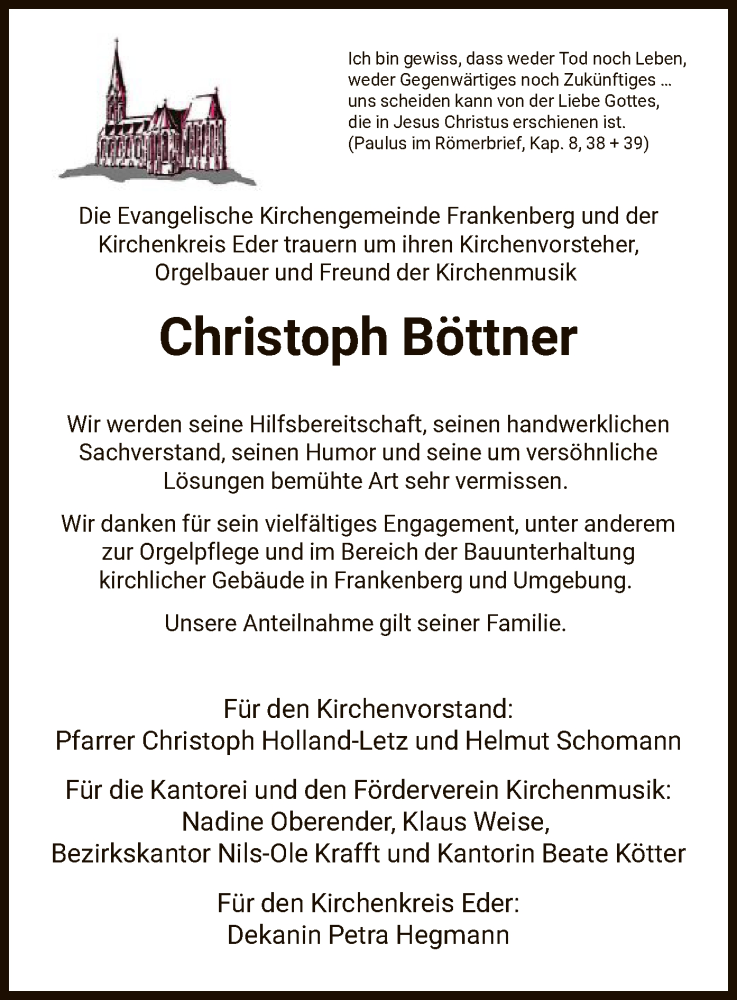  Traueranzeige für Christoph Böttner vom 14.03.2024 aus HNA