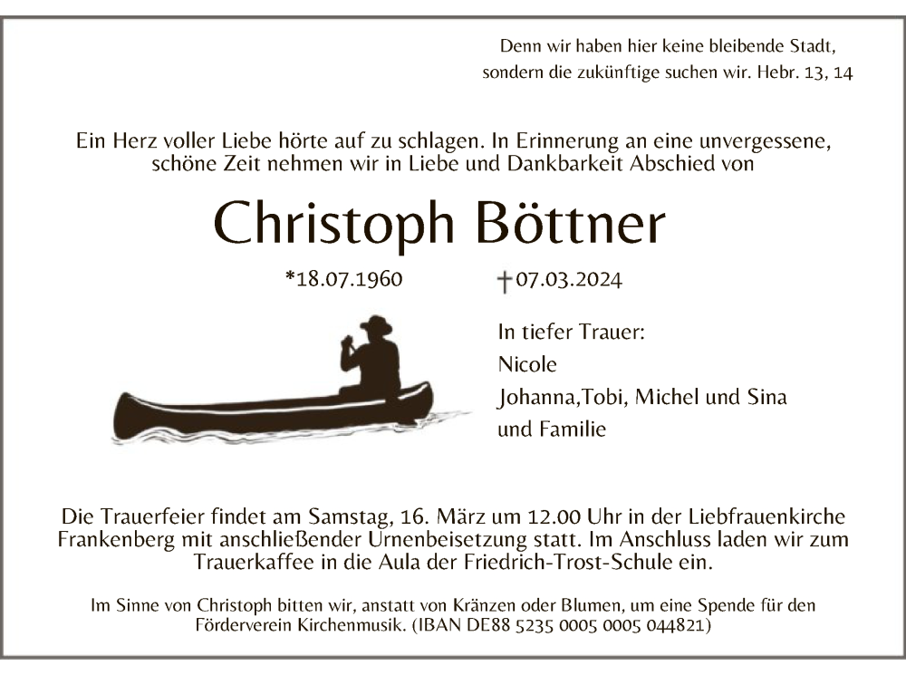  Traueranzeige für Christoph Böttner vom 13.03.2024 aus HNA
