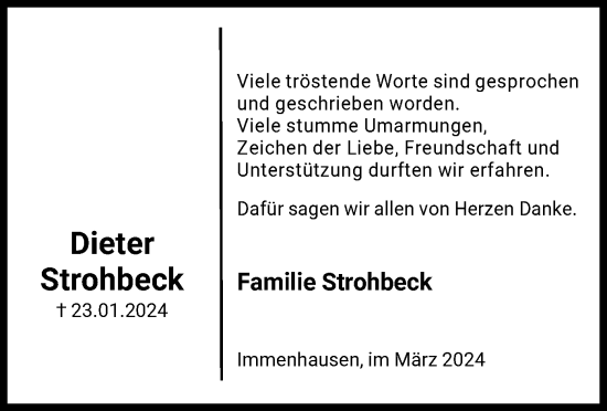 Traueranzeige von Dieter Strohbeck von HNA