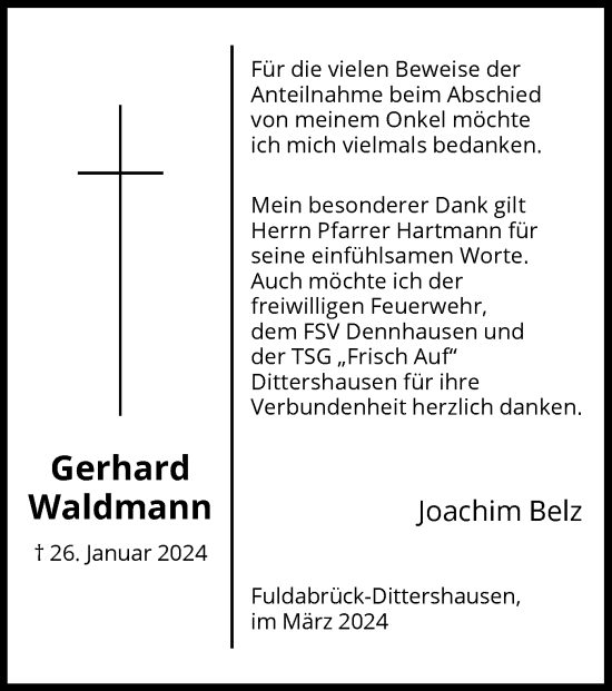 Traueranzeige von Gerhard Waldmann von HNA