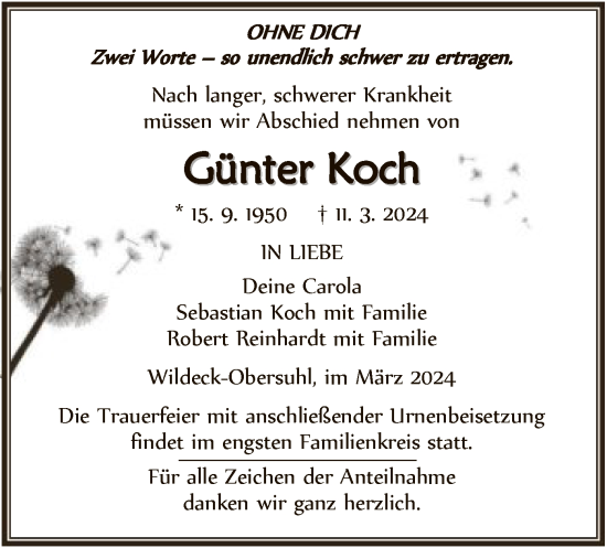 Traueranzeige von Günter Koch von HNAHNA