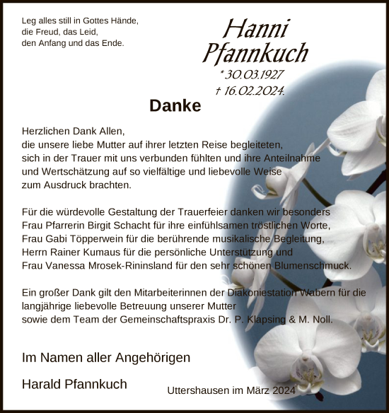 Traueranzeige von Hanni Pfannkuch von HNA