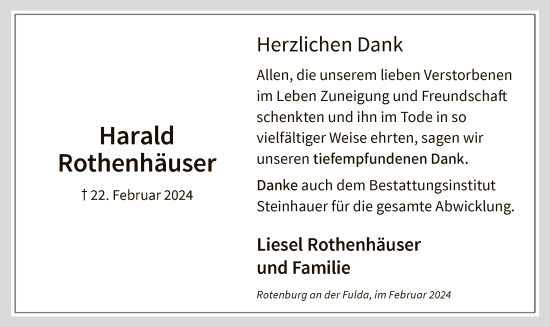 Traueranzeige von Harald Rothenhäuser von HNA