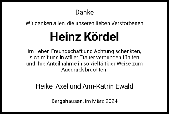 Traueranzeige von Heinz Kördel von HNA