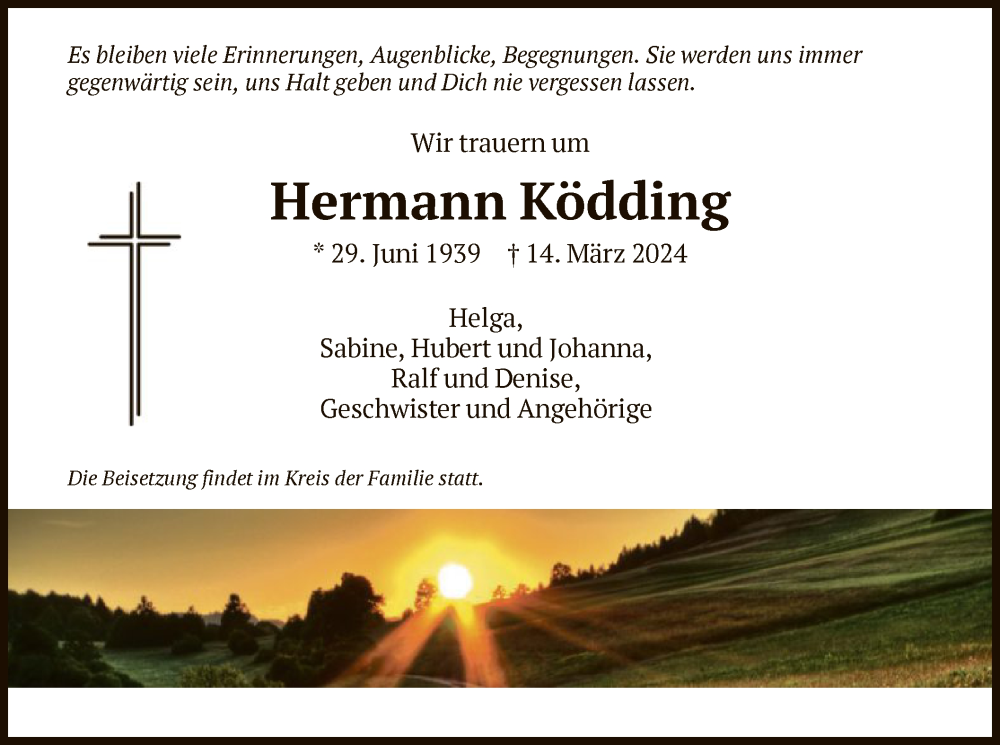  Traueranzeige für Hermann Ködding vom 20.03.2024 aus HNA