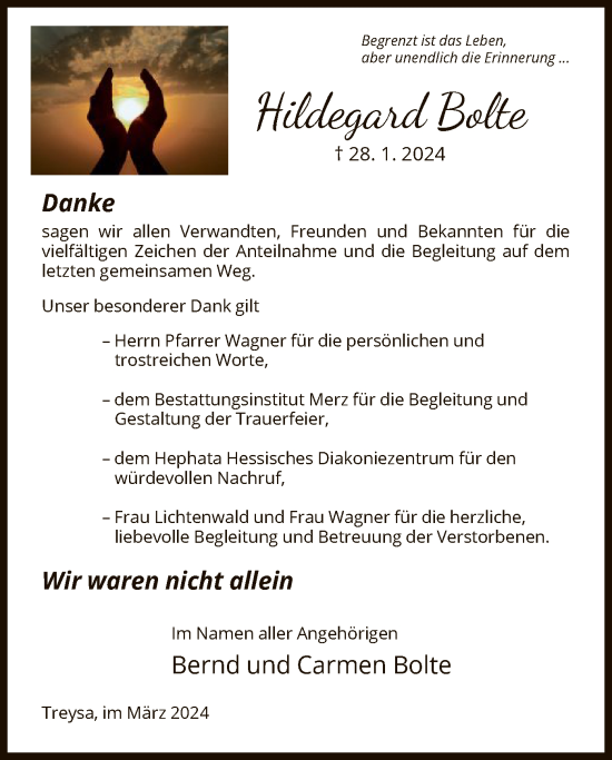 Traueranzeige von Hildegard Bolte von HNA