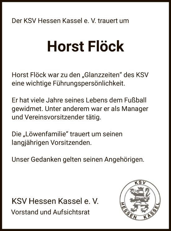 Traueranzeige von Horst Flöck von HNA