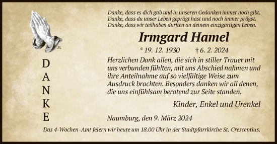 Traueranzeige von Irmgard Hamel von HNA