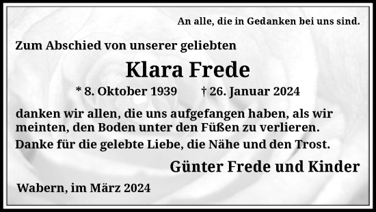 Traueranzeige von Klara Frede von HNA