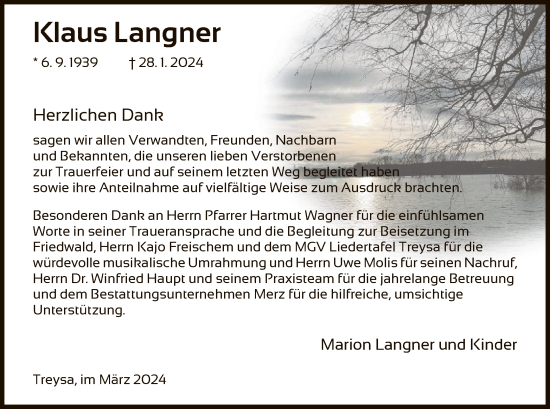 Traueranzeige von Klaus Langner von HNA