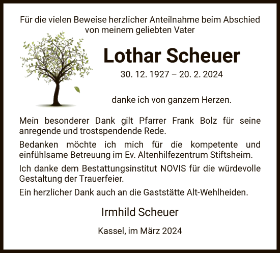 Traueranzeige von Lothar Scheuer von HNA