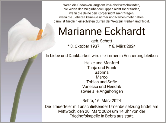 Traueranzeige von Marianne Eckhardt von HNA