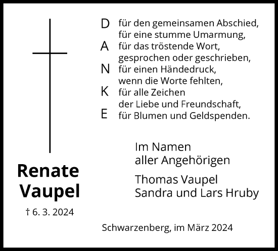 Traueranzeige von Renate Vaupel von HNA