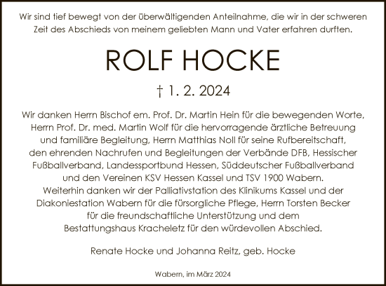 Traueranzeige von Rolf Hocke von HNAHNAHNA