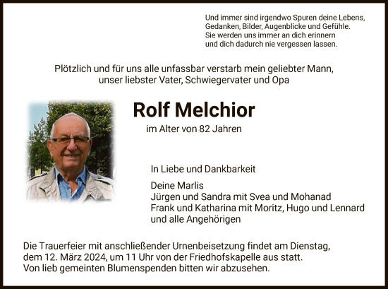 Traueranzeige von Rolf Melchior von HNA
