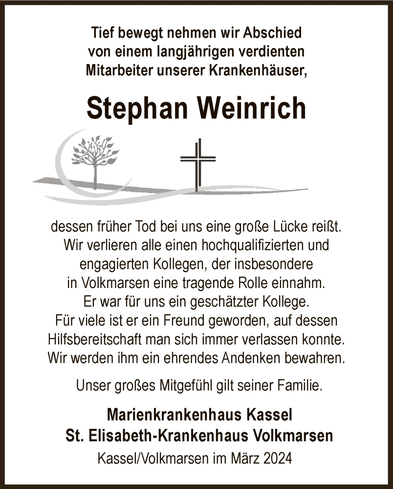  Traueranzeige für Stephan Weinrich vom 30.03.2024 aus HNAWLZ