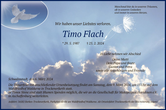 Traueranzeige von Timo Flach von HNA