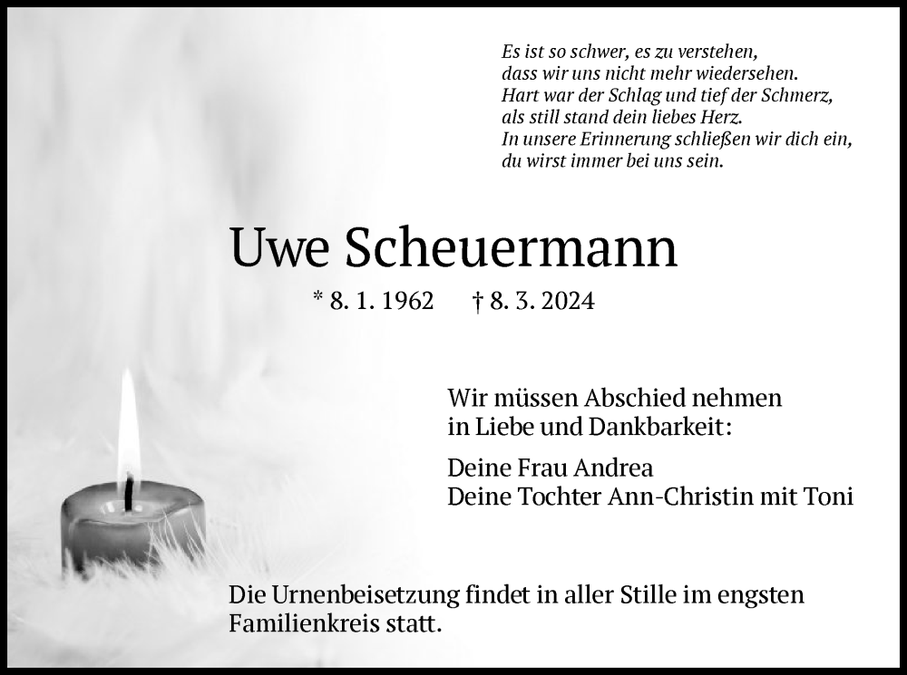  Traueranzeige für Uwe Scheuermann vom 22.03.2024 aus HNA