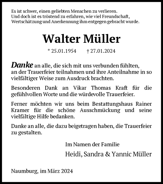 Traueranzeige von Walter Müller von HNA