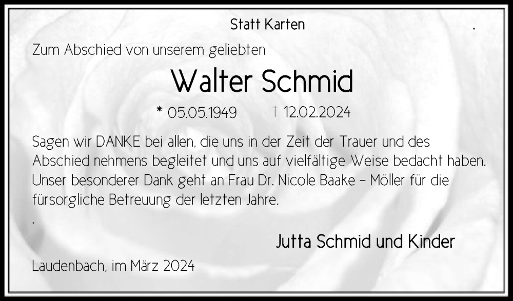 Traueranzeigen von Walter Schmid | Trauer.HNA.de