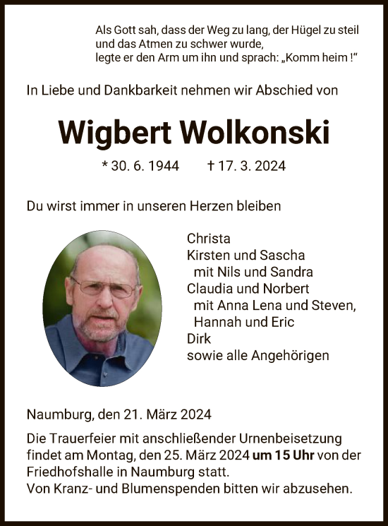 Traueranzeige von Wigbert Wolkonski von HNA