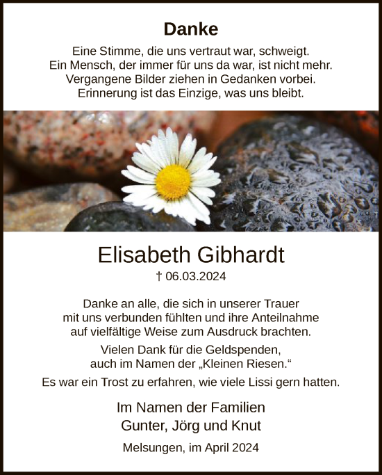 Traueranzeige von Elisabeth Gibhardt von HNA