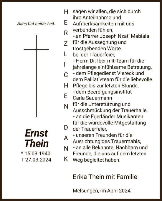 Traueranzeige von Ernst Thein von HNA