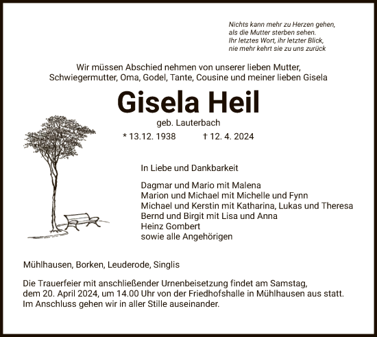 Traueranzeige von Gisela Heil von HNA