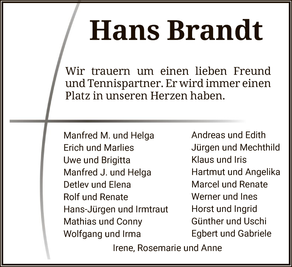  Traueranzeige für Hans Brandt vom 06.04.2024 aus HNA