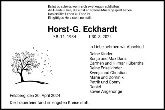 Traueranzeige von Horst-G. Eckhardt von HNAHNA