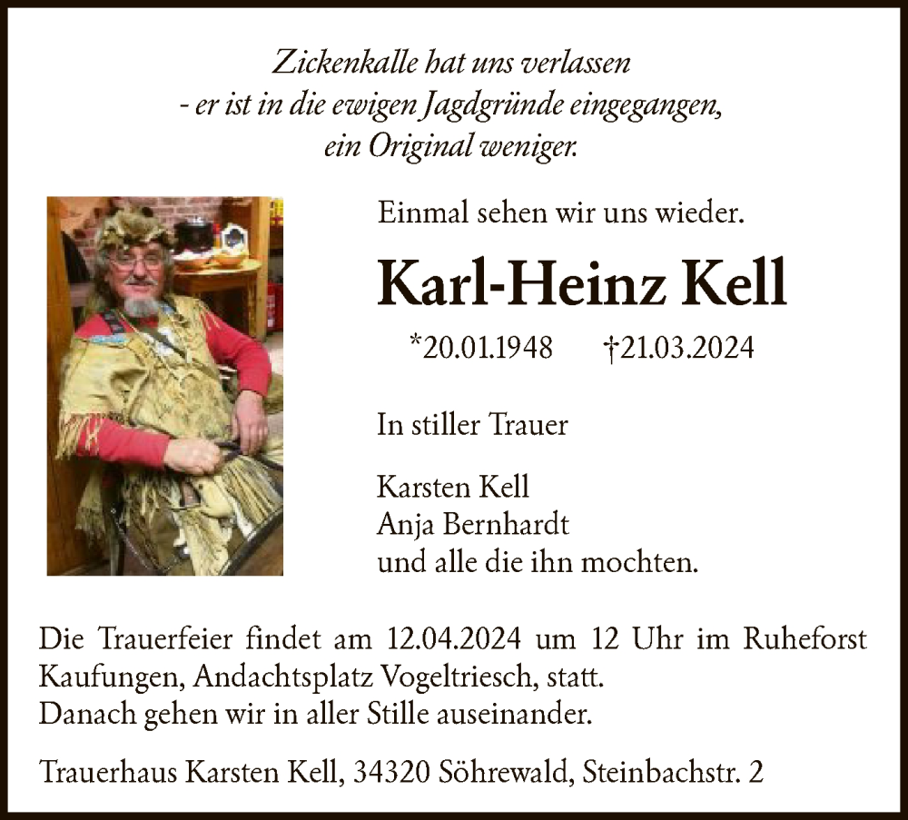  Traueranzeige für Karl-Heinz Kell vom 10.04.2024 aus HNAHNA