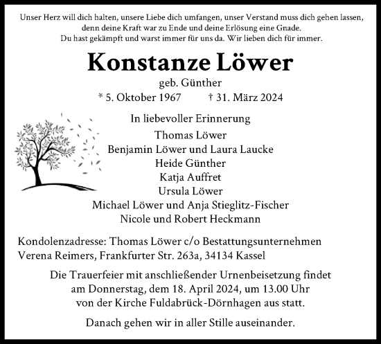 Traueranzeige von Konstanze Löwer von HNAHNA