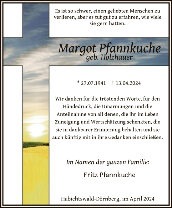 Traueranzeige von Margot Pfannkuche von HNA