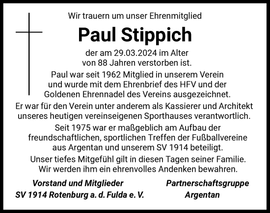Traueranzeige von Paul Stippich von HNA