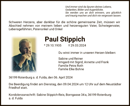 Traueranzeige von Paul Stippich von HNAHNA