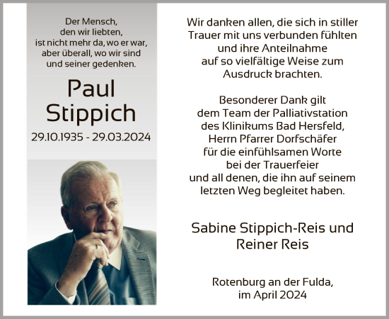 Traueranzeige von Paul Stippich von HNA