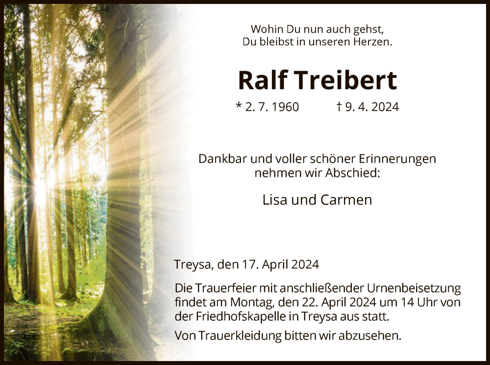  Traueranzeige für Ralf Treibert vom 17.04.2024 aus HNA