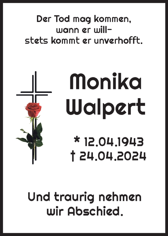 Traueranzeige von Monika Walpert von HNA