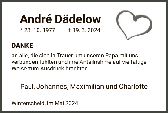 Traueranzeige von Andrè Dädelow von HNA