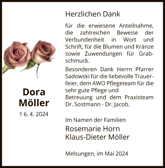 Traueranzeige von Dora Möller von HNA