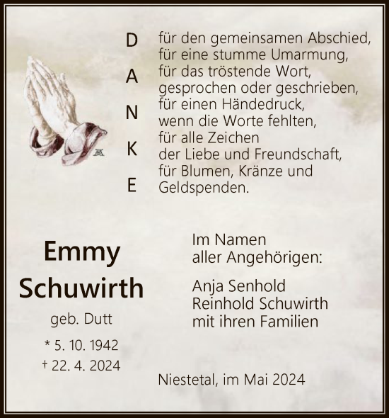 Traueranzeige von Emmy Schuwirth von HNA