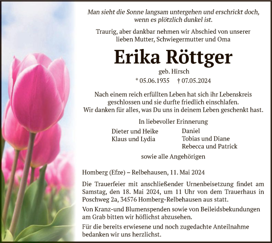 Traueranzeige von Erika Röttger von HNA