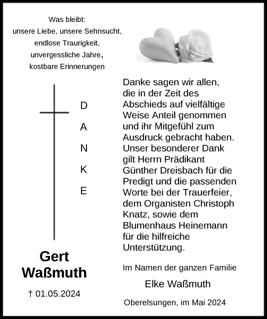 Traueranzeige von Gert Waßmuth von HNA