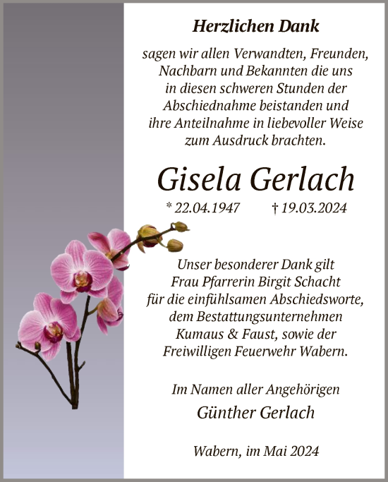 Traueranzeige von Gisela Gerlach von HNA