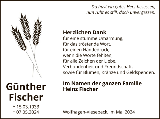 Traueranzeige von Günther Fischer von HNA