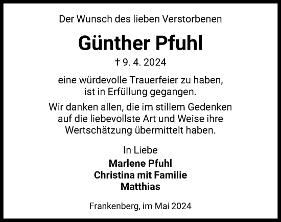 Traueranzeige von Günther Pfuhl von HNA