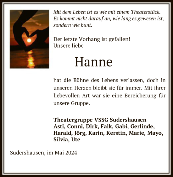 Traueranzeige von Hanne  von HNA