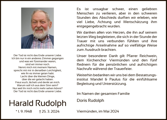 Traueranzeige von Harald Rudolph von HNA